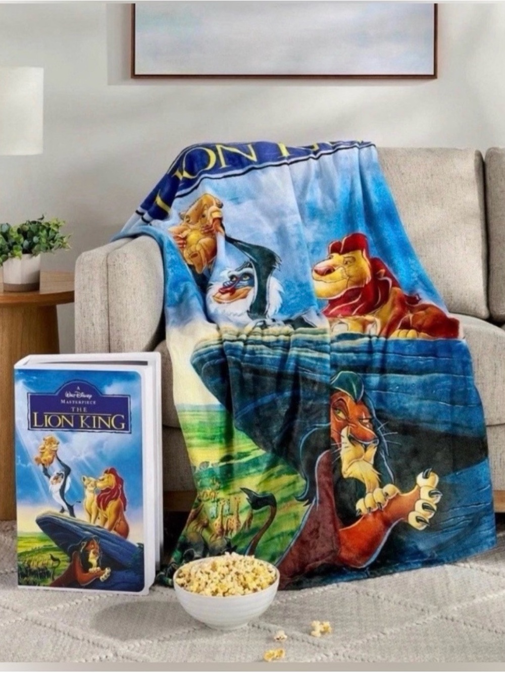 Disney The Lion King Throw Blanket VHS boxed- Blue, Yellow, Red